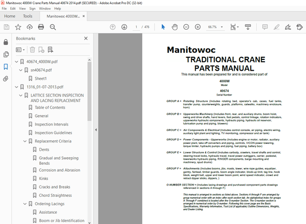 Manitowoc Traditional Crane 4000W Parts Manual SN 40674 – PDF DOWNLOAD