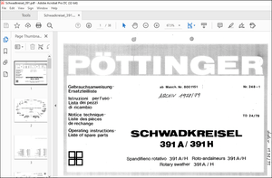 Pottinger Tractor SCHVVADKREISEL 391 A 391H Operating instructions List of spare parts Manual – PDF