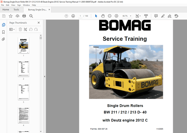Bomag BW 211 212 213 D-40 with Deutz engine 2012 C  Rollers Service Training Manual 00809726 PDF