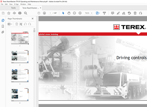 Terex ReachStacker TFC45 Operating &amp; Maintenance Manual – PDF DOWNLOAD