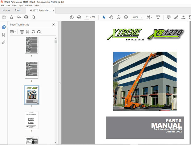 Xtreme XR1270 Telehandler Parts Manual 24942-100 – PDF DOWNLOAD