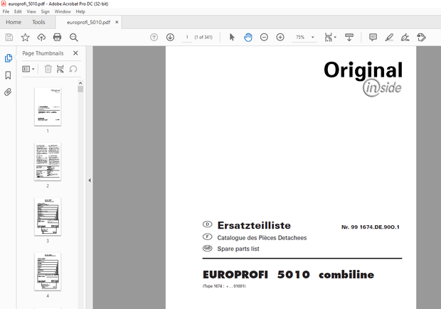 Pottinger Tractor EUROPROFI 5010 combiline Spare Parts Manual – PDF DOWNLOAD