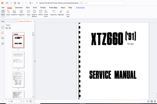 Yamaha XTZ660 1991 Service Manual 3YF-ME1 - PDF DOWNLOAD