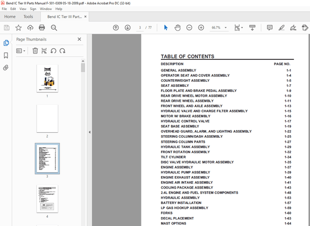 Bendi Landool Forklift B40i3 Narrow Aisle Forklift Parts Manual F-501-R2 – PDF DOWNLOAD