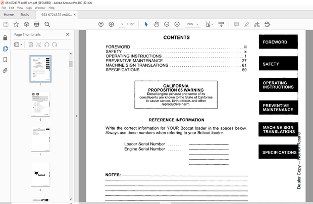 Bobcat 653 Loader Operation &amp; Maintenance Manual 6724375 - PDF DOWNLOAD