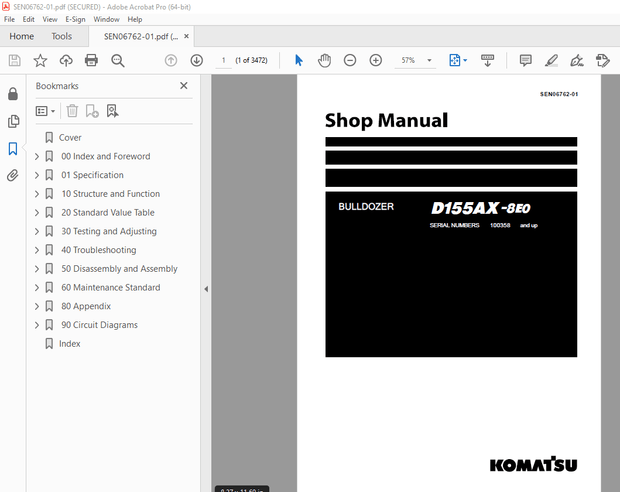 Komatsu D155AX-8E0 Bulldozer Service Repair Workshop Manual - PDF DOWNLOAD