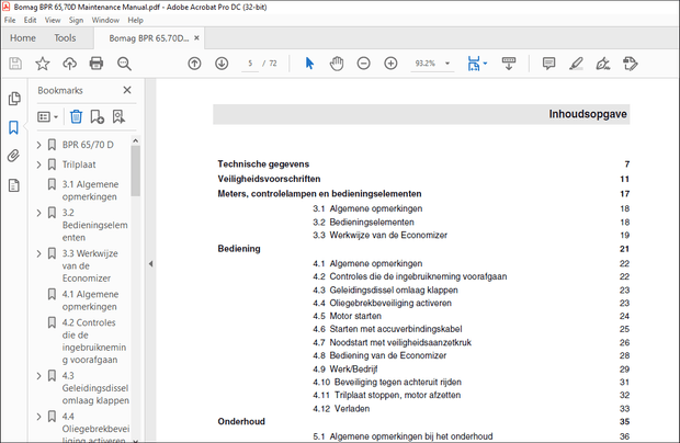 Bomag Trilplaat BPR 65 70 D Onderhoudsboek Handleiding – PDF DOWNLOAD (Dutch)