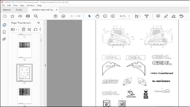 Gehl RT185 Compact Track Loader Parts Manual 50960149 – PDF DOWNLOAD