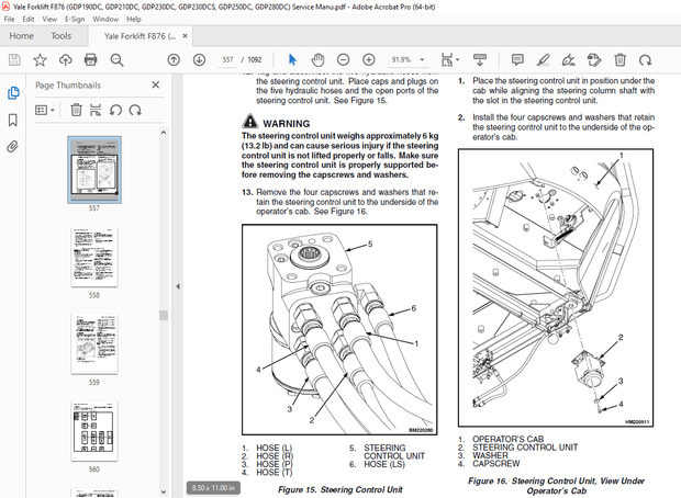 Yale Forklift F876 (GDP190DC, GDP210DC, GDP230DC, GDP230DCS, GDP250DC, GDP280DC) Service Manual - PD