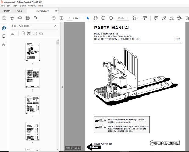 BT Prime-Mover HX65 Electric Low Lift Pallet Truck Parts Manual - PDF DOWNLOAD