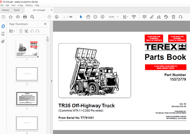 Terex TR35 Off-Highway Truck (Cummins MTA11-C350 Powered) Parts Manual - PDF DOWNLOAD 