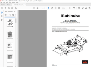 Mahindra Tractor MAX 24M 60” MOWER AND MOUNTING FOR MAX 22, 24, 25 SERIES Operator’s Manual – PDF 