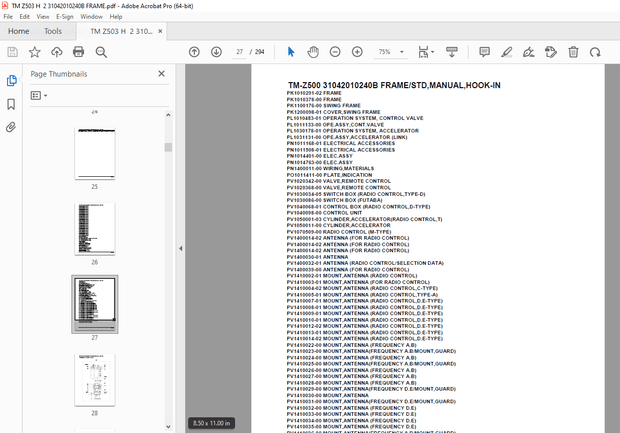 Tadano Crane TM-Z500 31042010240B FRAME/STD,HOOK-IN Parts Manual - PDF DOWNLOAD