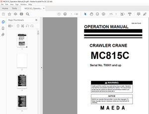 Maeda Crawler Crane MC815C Operation Manual T0001  – PDF DOWNLOAD
