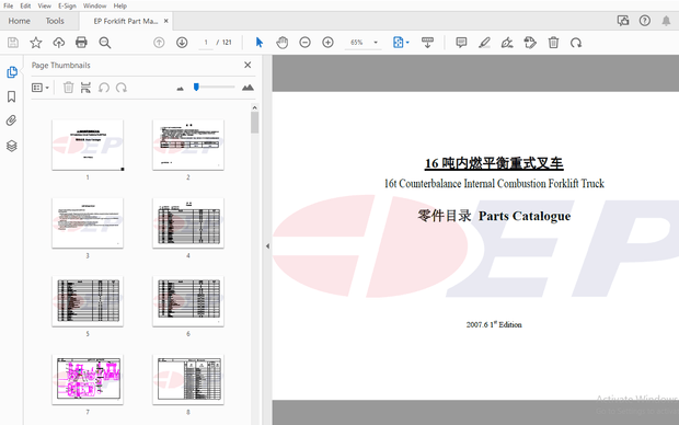 EP 16t Counterbalance Internal Combustion Forklift Truck Parts Manual – PDF DOWNLOAD