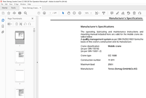 Terex Demag Crawler Crane CC 1500 250 Ton Operation Manual PDF