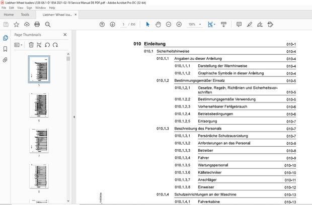 Liebherr Radlader L 538-1854 Servicehandbuch – PDF DOWNLOAD (GERMAN)