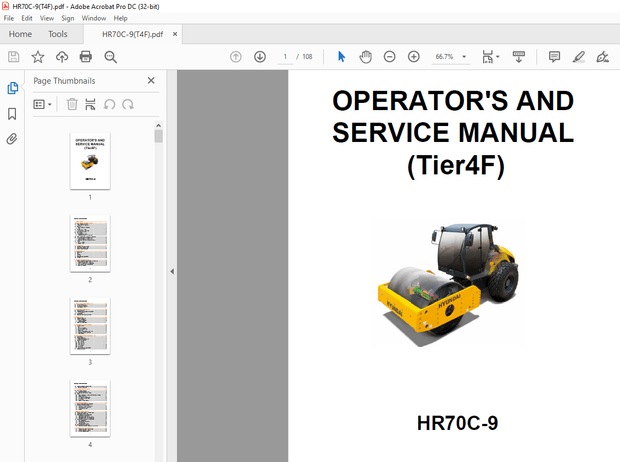 Hyundai HR70C-9 (Tier4F) Operator’s &amp; Service Manual – PDF DOWNLOAD