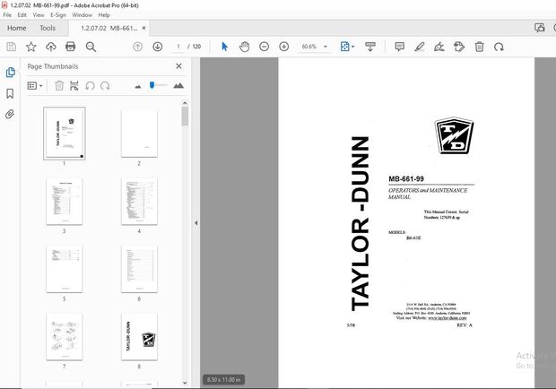 Taylor-Dunn B6-61E Operators &amp; Maintenance Manual S.NO 127659 &amp; up - PDF DOWNLOAD