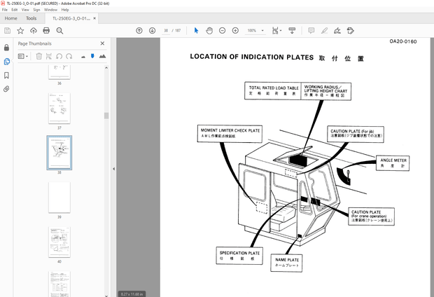 Tadano HYDRAULIC CRANE TL-250EG OPERATION AND MAINTENANCE MANUAL PDF