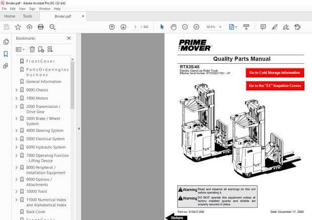 BT Prime-Mover Forklift RTX35/45 Electric Stand-Up Rider Truck Quality Parts Manual – PDF DOWNLOAD