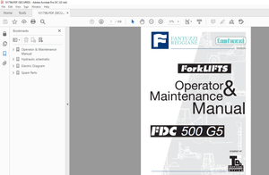 Fantuzzi Reggiane Forklift FDC 500 G5 Operator &amp; Parts + Electrical &amp; Hydraulic Diagrams Manual