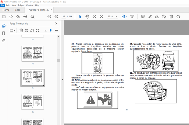 UTILEV Empilhador de forquilha em consola de 1.5t-3.5t MANUAL DE OPERAÇÃO PDF