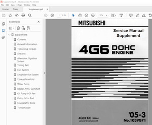 Mitsubishi 2005 Lancer Evolution IX 4G6 DOHC Engine (Supplement) Service Manual