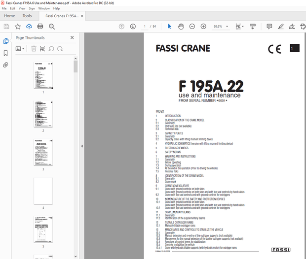 Fassi Crane F195A.6 Use and Maintenance Manual SN 6001