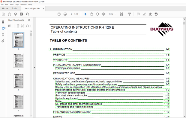 Cat Bucyrus Hydraulic Excavator RH 120E OPERATING INSTRUCTIONS MANUAL BI651460 – PDF DOWNLOAD