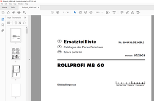 Pottinger Tractor ROLLPROFI MB 60 Spare parts list Manual – PDF DOWNLOAD