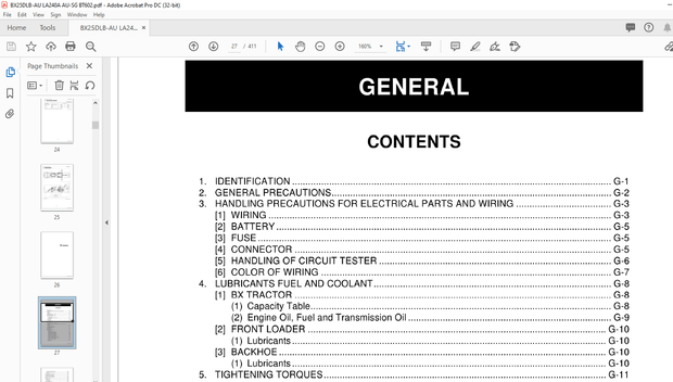 Kubota Tractor BX25D Front Loader LA240A AU-SG Backhoe BT602 Workshop Manual – PDF DOWNLOAD