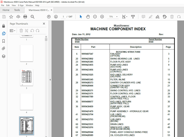 Manitowoc Traditional Crane 8500 Tier 3 Engine Parts Manual SN 8501000 – PDF DOWNLOAD