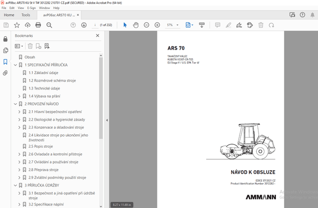 AMMANN ARS 70 TAHAČOVÝ VÁLEC NÁVOD K OBSLUZE 3012282 PDF