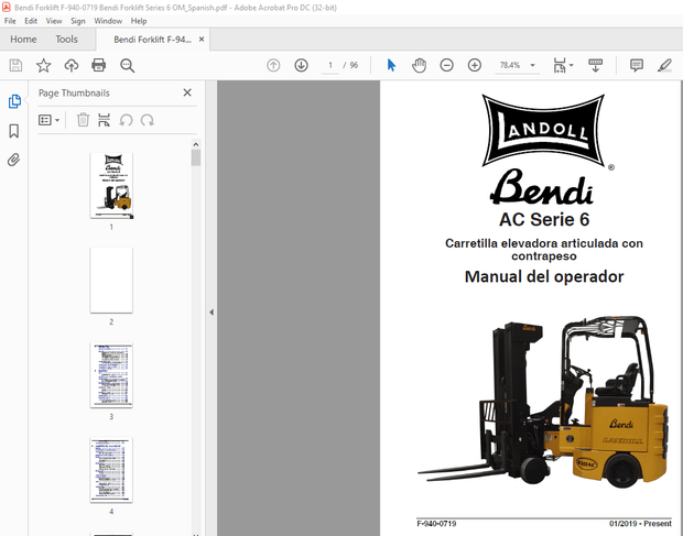Bendi Landoll AC Serie 6 Carretilla elevadora articulada con contrapeso Manual del operador  – PDF 