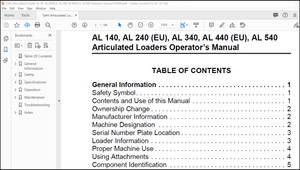 Gehl AL 140 AL 240 AL 340 AL 440(EU) AL 540 Articulated Loader Operator’s Manual 918496 – PDF 