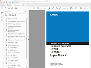 Kobelco SK200 SK200LC Super Mark V Hydraulic Excavator Operator’s Manual – PDF DOWNLOAD