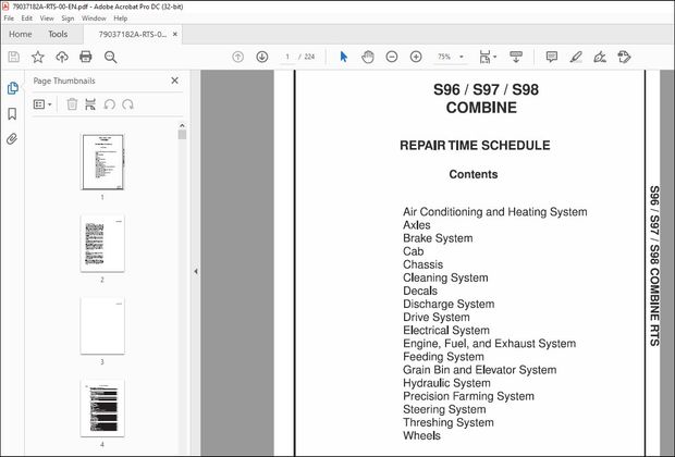 Gleaner NA Harvesting S96 S97 S98 Combine Repair Time Schedule Manual 79037182A – PDF DOWNLOAD