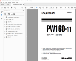 Komatsu PW160-11 Wheeled Excavator Service Repair Workshop Manual - PDF DOWNLOAD