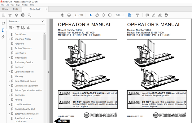 BT Forklift MX-65/RX-65 ELECTRIC LOW LIFT PALLET TRUCK PARTS MANUAL 9108  – PDF DOWNLOAD