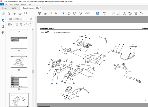 Ducati Monster 620 2002 Parts Manual PN 91511461A - PDF DOWNLOAD 