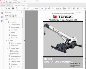 Terex Crane RT130 TIER 4 FINAL &amp; ROW EXPORT Operator’s Manual – PDF DOWNLOAD