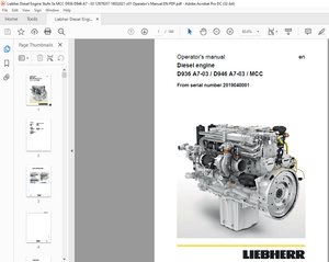 Liebherr D936 A7-03 D946 A7-03 MCC Diesel Engine Operator’s Manual 2019040001 – PDF DOWNLOAD