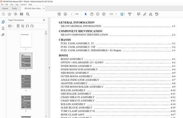 Xtreme Telehandler XR1045 Forklift Parts Manual – PDF DOWNLOAD