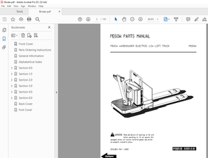 BT Forklift PE60W WAREHOUSER ELECTRIC LOW LIFT TRUCK PARTS MANUAL –  PDF DOWNLOAD
