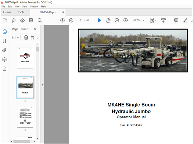 CAT Bucyrus MK4HE Single Boom Hydraulic Jumbo Operator Manual SN S07-4525 – PDF DOWNLOAD
