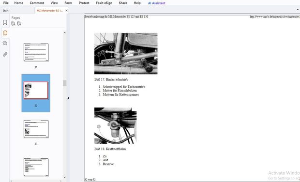 MZ-Motorrader ES 125 &amp; ES150 Betriebsanleitung - PDF DOWNLOAD