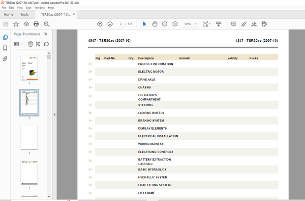 Still STED Forklift TSR 20 ac Electric Fork Truck Spare Parts List Manual 4547 – PDF DOWNLOAD