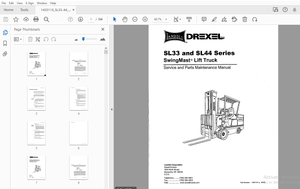 Drexel SL33 &amp; SL44 Series SwingMast Lift Truck Service &amp; Parts Maintenance Manual 1420115 – PDF 