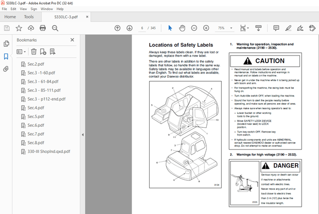 Daewoo Heavy Industries and Machinery LTD 1997 Solar 330-III Shop Manual – PDF DOWNLOAD